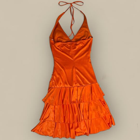 Vtg Halter Dress Womens Small Orange Mini Party Clubbing Hoco Size Small Ruffle - Picture 2 of 4